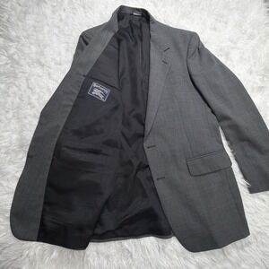 Vintage 80's BURBERRY Blazer Sport Coat Mens 44L Long Gray Glenn Check Formal